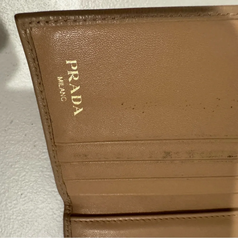 Prada Tan Saffiano Card Holder with Gold Logo - Picture 3 of 3